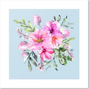 Pink Flower Arrangement Watercolor Art Posters and Art